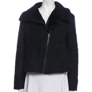 Vince Womens Black Wool Fur Collar Zipper Closure Winter Fall Coat Size S